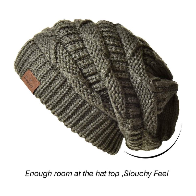 SOMALER Knit Beanie Hat for Women Oversize Chunky Winter Slouchy Beanie Hats Ski Cap Army Green - Image 2